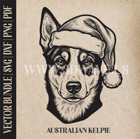 Thumbnail for Australian Kelpie Santa Dog  | Vector Art: LaserCut Files for Cricut, Glowforge SVG | Digital Products