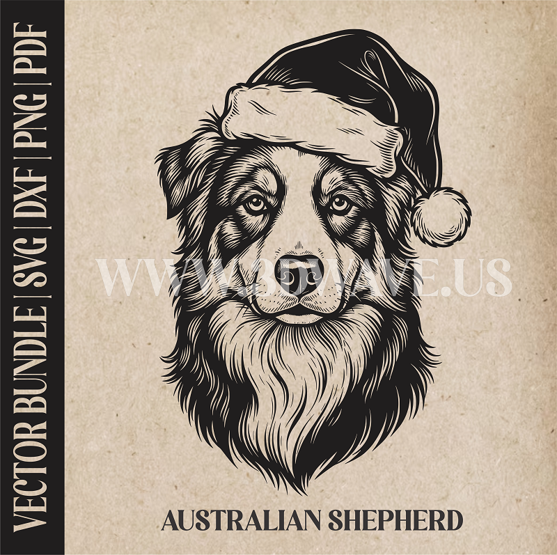 Australian Shepherd Santa Dog  | Vector Art: LaserCut Files for Cricut, Glowforge SVG | Digital Products