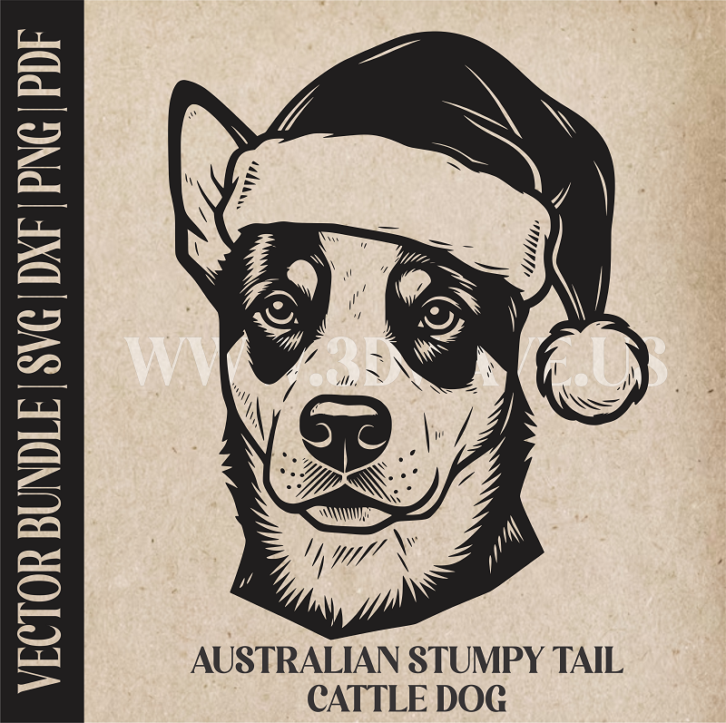 Australian Stumpy Tail Cattle Santa Dog  | Vector Art: LaserCut Files for Cricut, Glowforge SVG | Digital Products