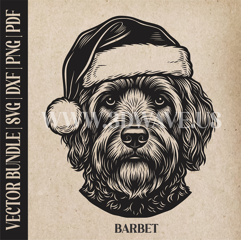 Barbet Santa Dog  | Vector Art: LaserCut Files for Cricut, Glowforge SVG | Digital Products