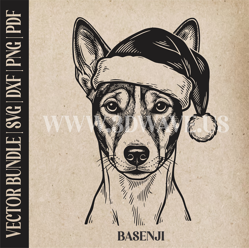 Basenji Santa Dog  | Vector Art: LaserCut Files for Cricut, Glowforge SVG | Digital Products
