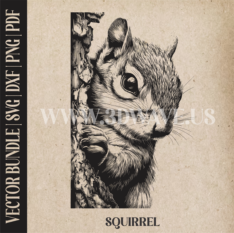 Squirrel on tree | Vector Art: LaserCut Files for Cricut, Glowforge SVG | Digital Products