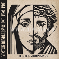 Thumbnail for Jesus and Virgin Mary  | Vector Art: LaserCut Files for Cricut, Glowforge SVG | Digital Products