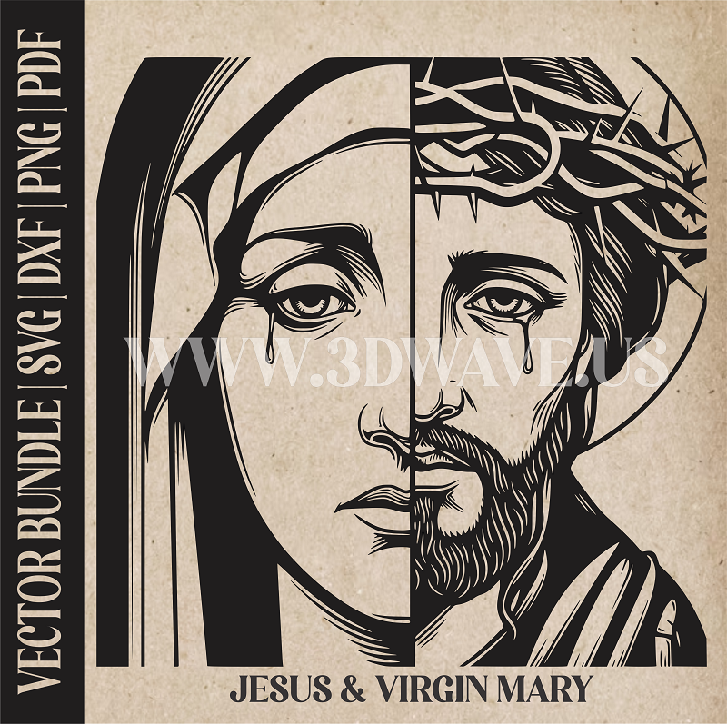 Jesus and Virgin Mary  | Vector Art: LaserCut Files for Cricut, Glowforge SVG | Digital Products