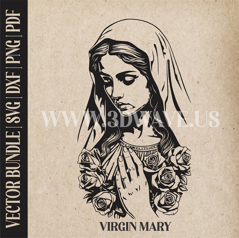 Virgin Mary | Vector Art: LaserCut Files for Cricut, Glowforge SVG | Digital Products