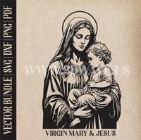 Thumbnail for Virgin Mary and baby Jesus  | Vector Art: LaserCut Files for Cricut, Glowforge SVG | Digital Products