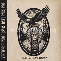 Thumbnail for Native American with Eagle  | Vector Art: LaserCut Files for Cricut, Glowforge SVG | Digital Products