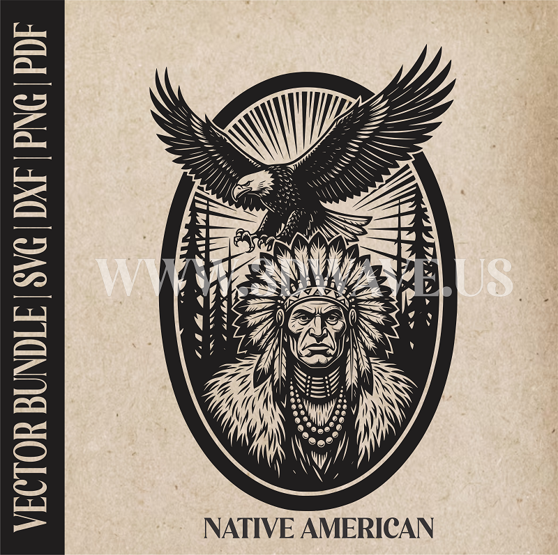 Native American with Eagle  | Vector Art: LaserCut Files for Cricut, Glowforge SVG | Digital Products