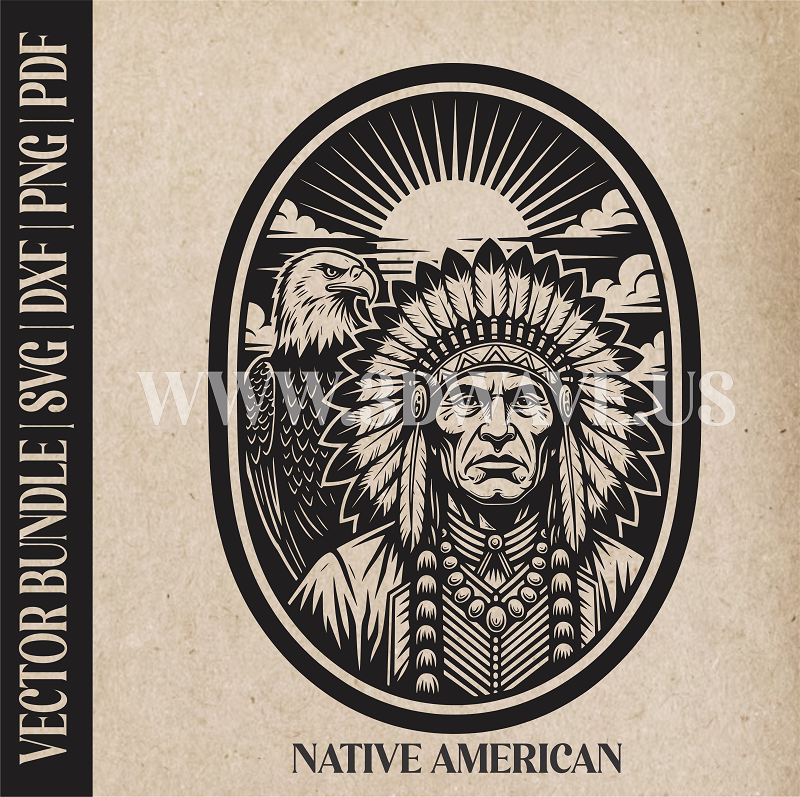 Native American with Eagle  | Vector Art: LaserCut Files for Cricut, Glowforge SVG | Digital Products