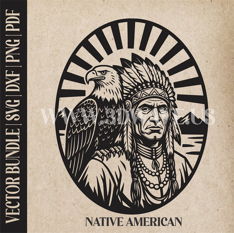 Native American with Eagle  | Vector Art: LaserCut Files for Cricut, Glowforge SVG | Digital Products