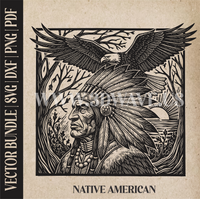 Thumbnail for Native American with Eagle  | Vector Art: LaserCut Files for Cricut, Glowforge SVG | Digital Products