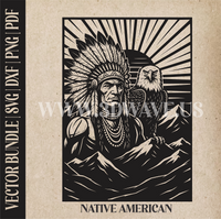 Thumbnail for Native American with Eagle  | Vector Art: LaserCut Files for Cricut, Glowforge SVG | Digital Products