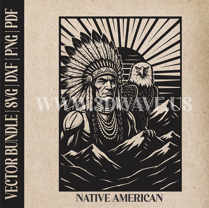 Native American with Eagle  | Vector Art: LaserCut Files for Cricut, Glowforge SVG | Digital Products