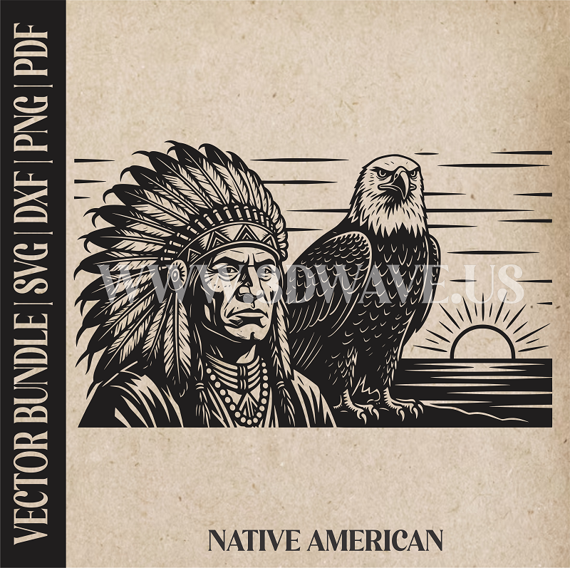 Native American with Eagle  | Vector Art: LaserCut Files for Cricut, Glowforge SVG | Digital Products
