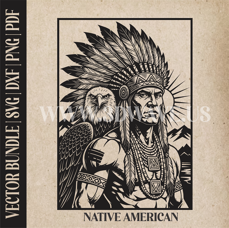 Native American with Eagle  | Vector Art: LaserCut Files for Cricut, Glowforge SVG | Digital Products