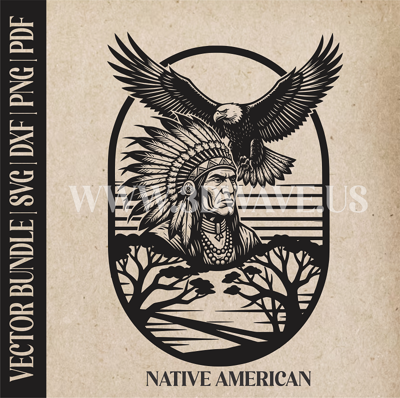 Native American with Eagle  | Vector Art: LaserCut Files for Cricut, Glowforge SVG | Digital Products