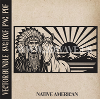 Thumbnail for Native American with Horse| Vector Art: LaserCut Files for Cricut, Glowforge SVG | Digital Products