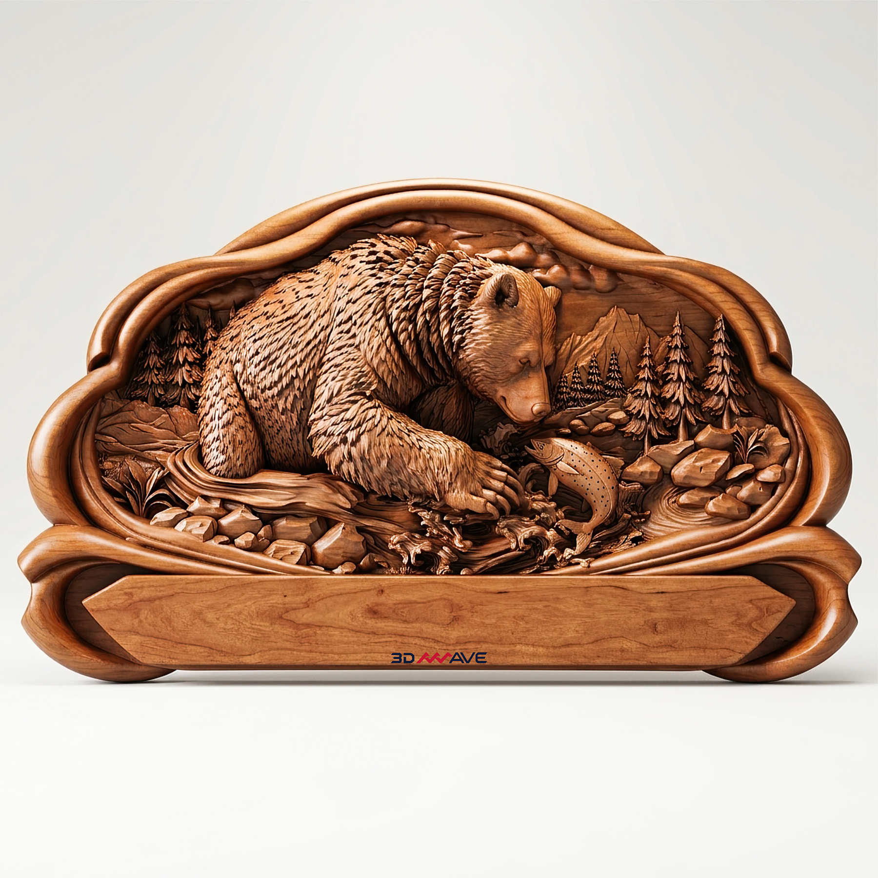 Bear wildlife bas relief STL for CNC wood carving