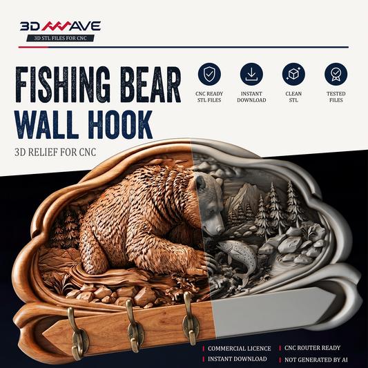 Bear fishing wall hook STL model for CNC router