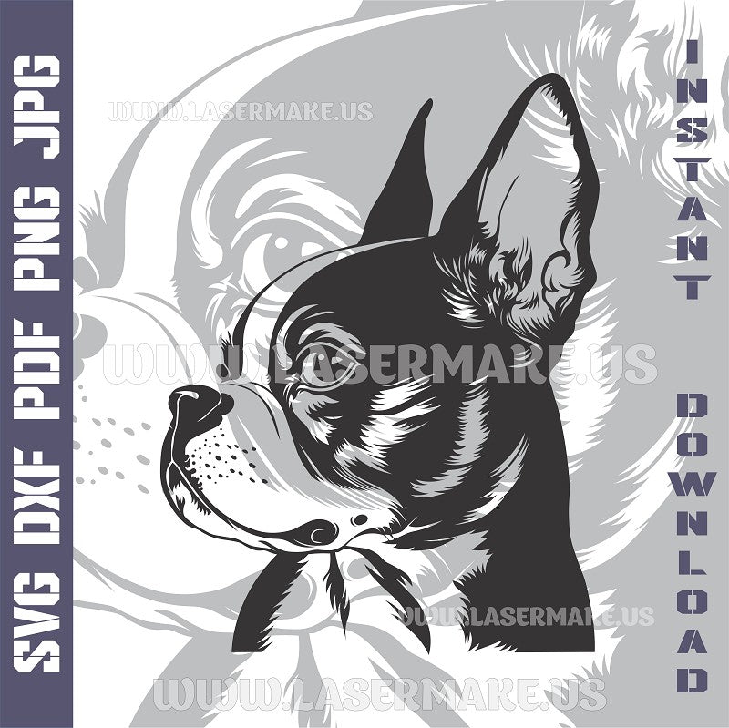 Boston Terrier Laser and Cricut SVG Vector Files