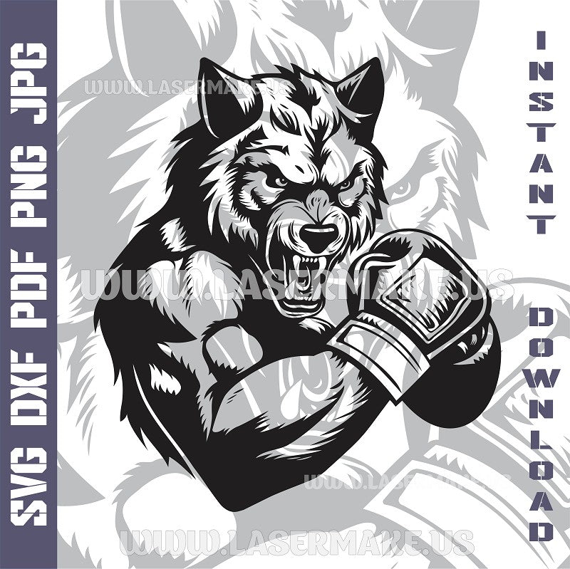 Boxing Wolf Laser and Cricut SVG Vector Files