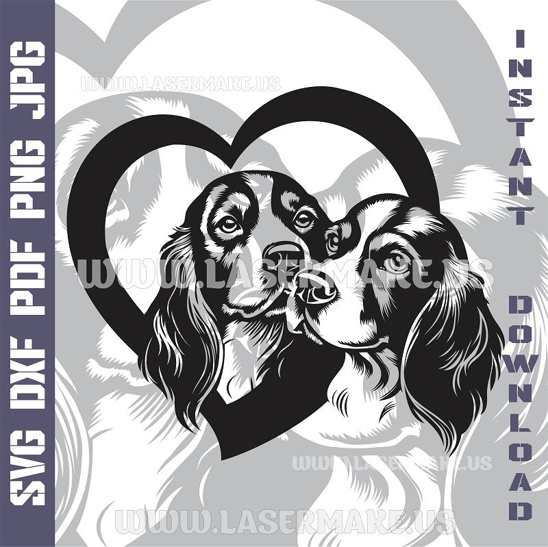 Brittany Spaniels Love Laser and Cricut SVG Vector Files