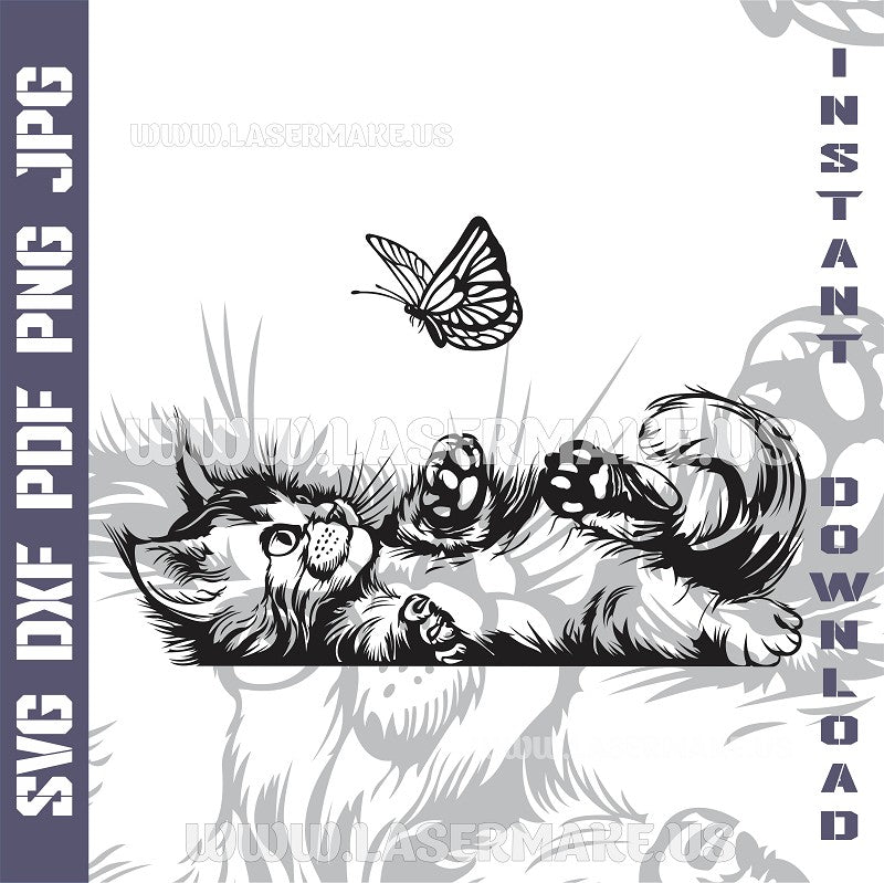 Cat with Butterfly Laser and Cricut SVG Vector Files