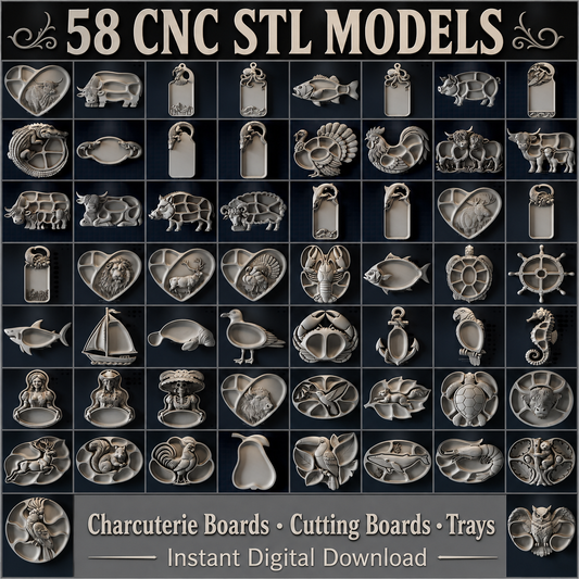 58 Serving Tray STL Bundle for CNC Router | Charcuterie & Cutting Board Files