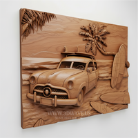 Thumbnail for Palm tree and surfboards details in beach-themed CNC wood carving model