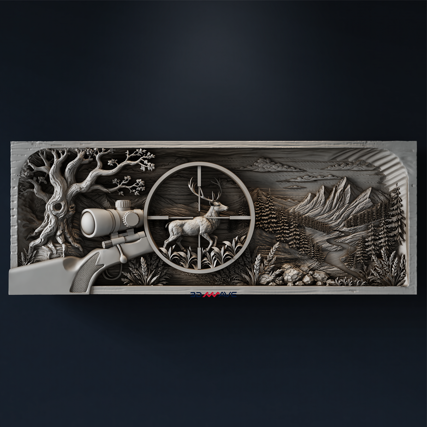 Finished deer wood carving created from CNC STL file for rustic hunting cabin wall decor