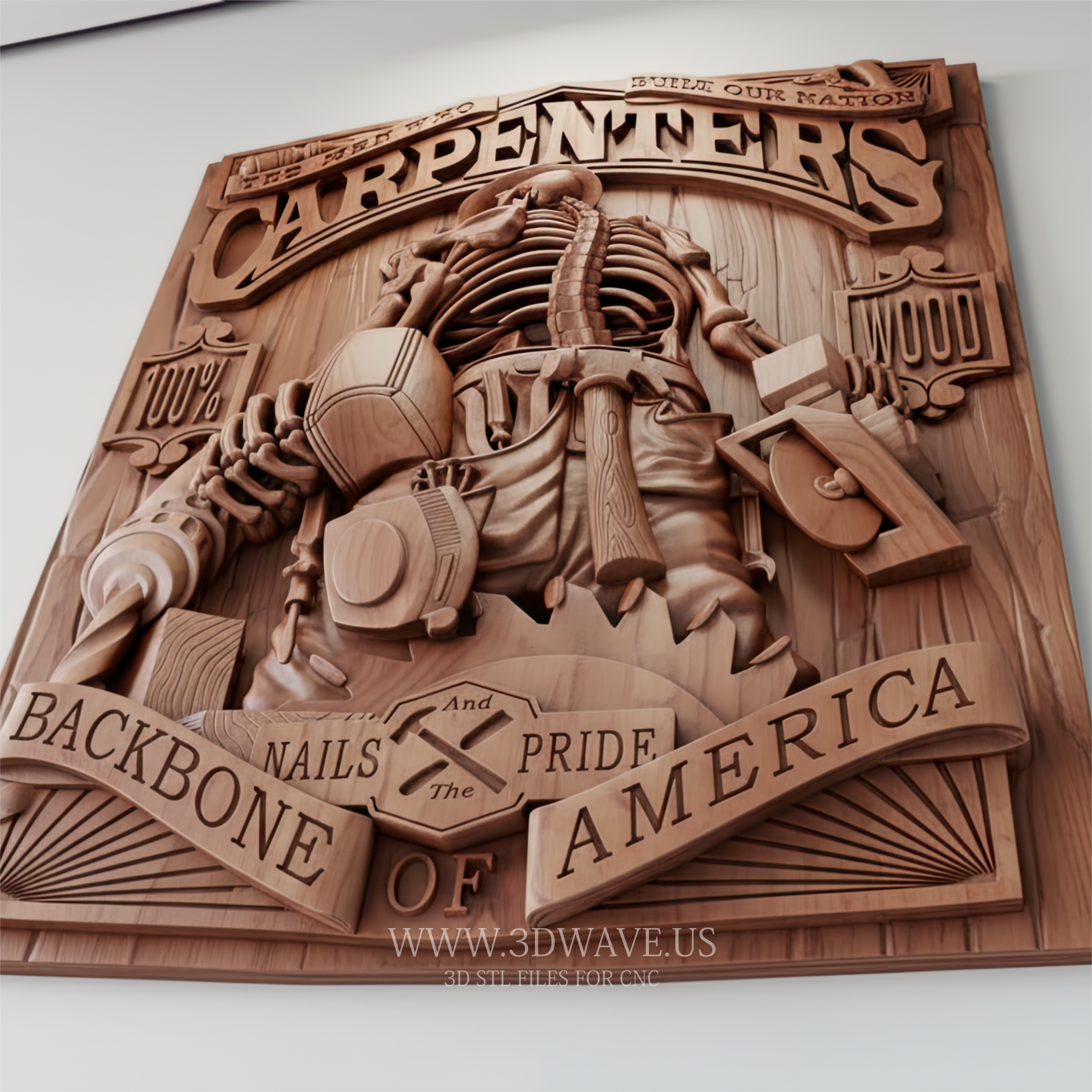Carpenter Skeleton - 3D Model for CNC | Construction Humor Wood Carving STL - 3DWave.us