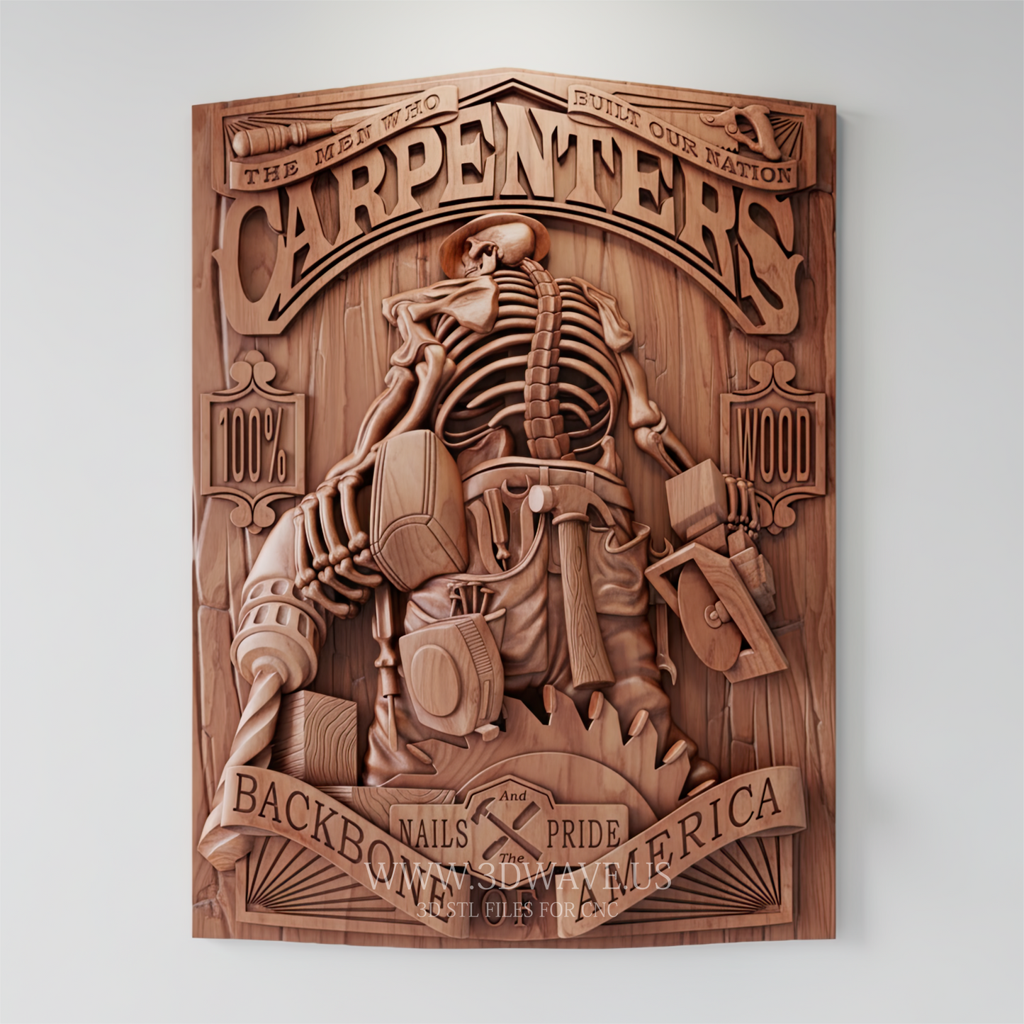 Carpenter Skeleton - 3D Model for CNC | Construction Humor Wood Carving STL - 3DWave.us