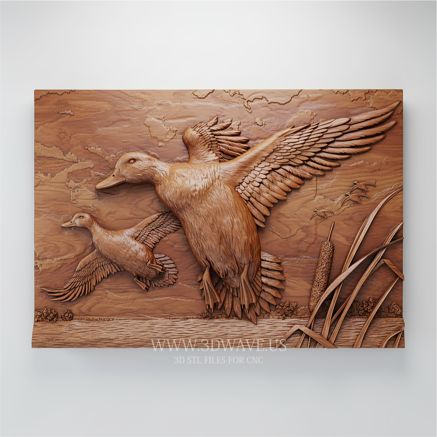 Ducks in Flight - 3D Model for CNC | Wetland Wildlife Wall Art STL File - 3DWave.us
