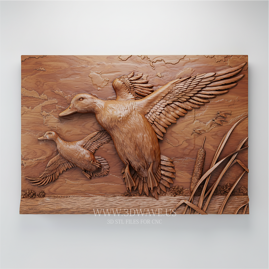 Ducks in Flight - 3D Model for CNC | Wetland Wildlife Wall Art STL File - 3DWave.us