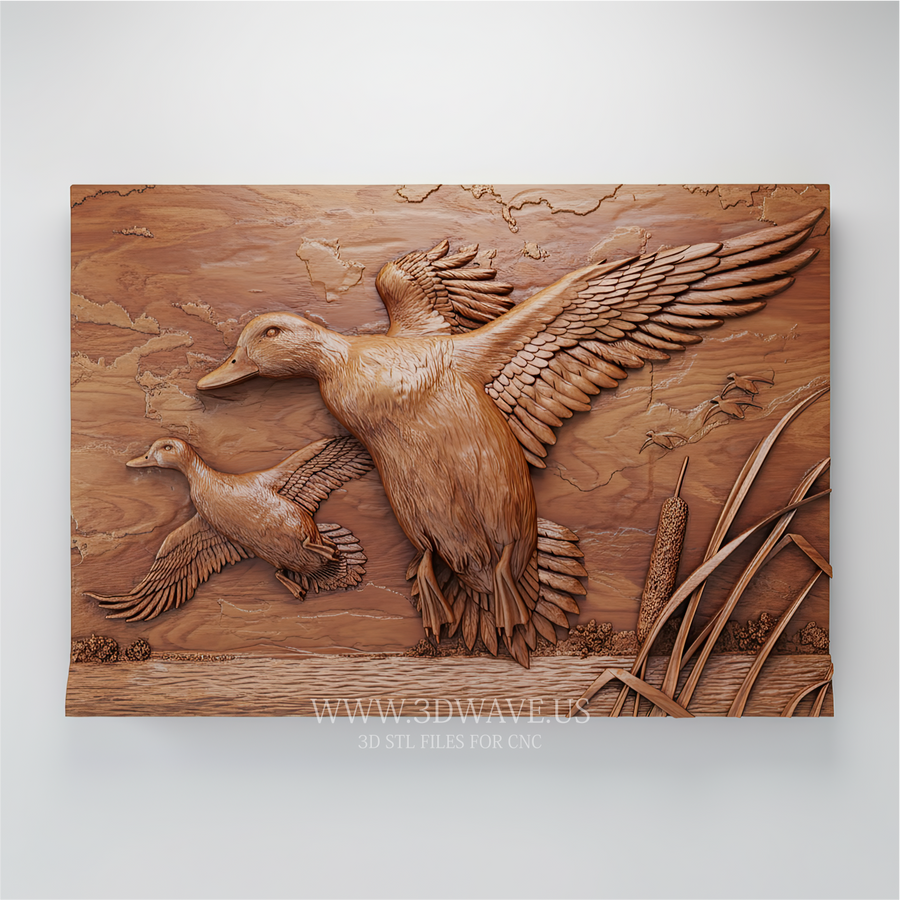 Ducks in Flight - 3D Model for CNC | Wetland Wildlife Wall Art STL File - 3DWave.us