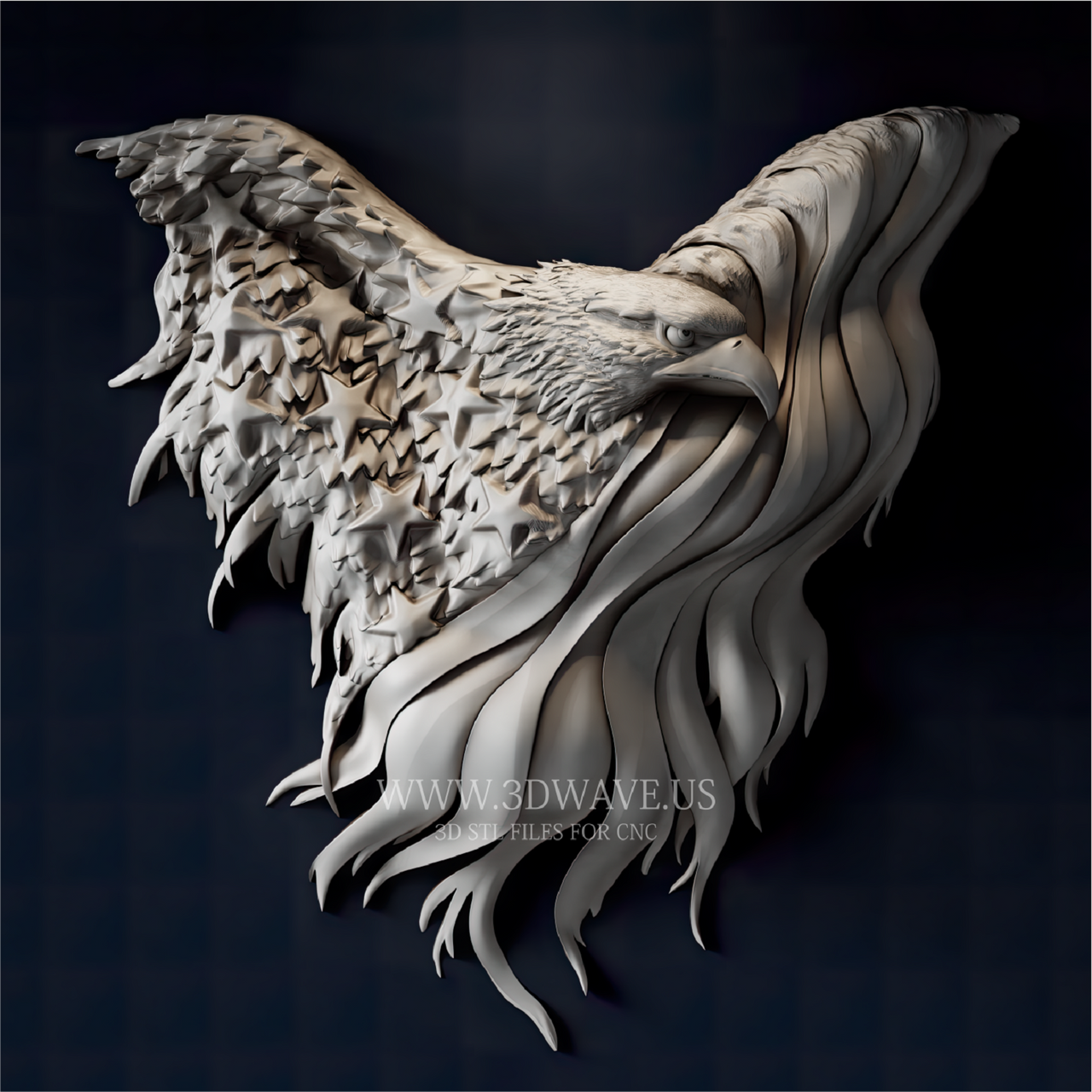 American Flag Eagle - 3D Model for CNC | Patriotic Sculpture STL File - 3DWave.us