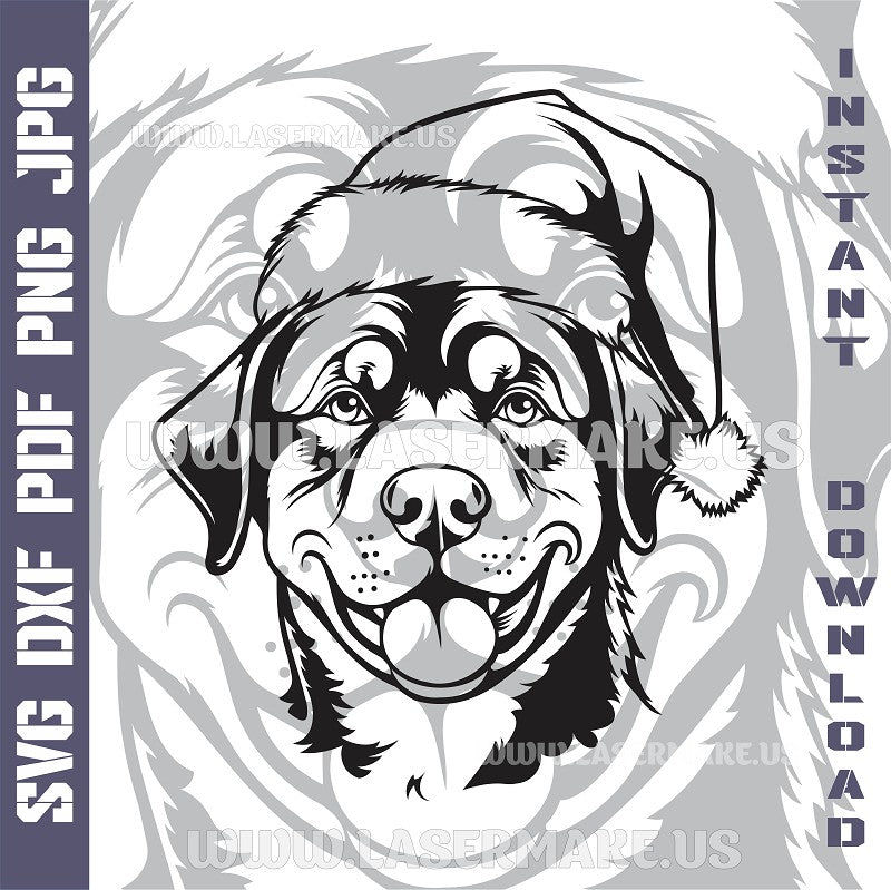 Rottweiler Santa Dog Laser and Cricut SVG Vector Files
