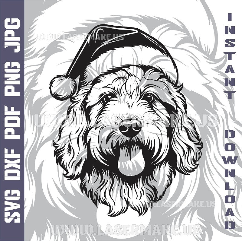 Goldendoodle Santa Dog Laser and Cricut SVG Vector Files