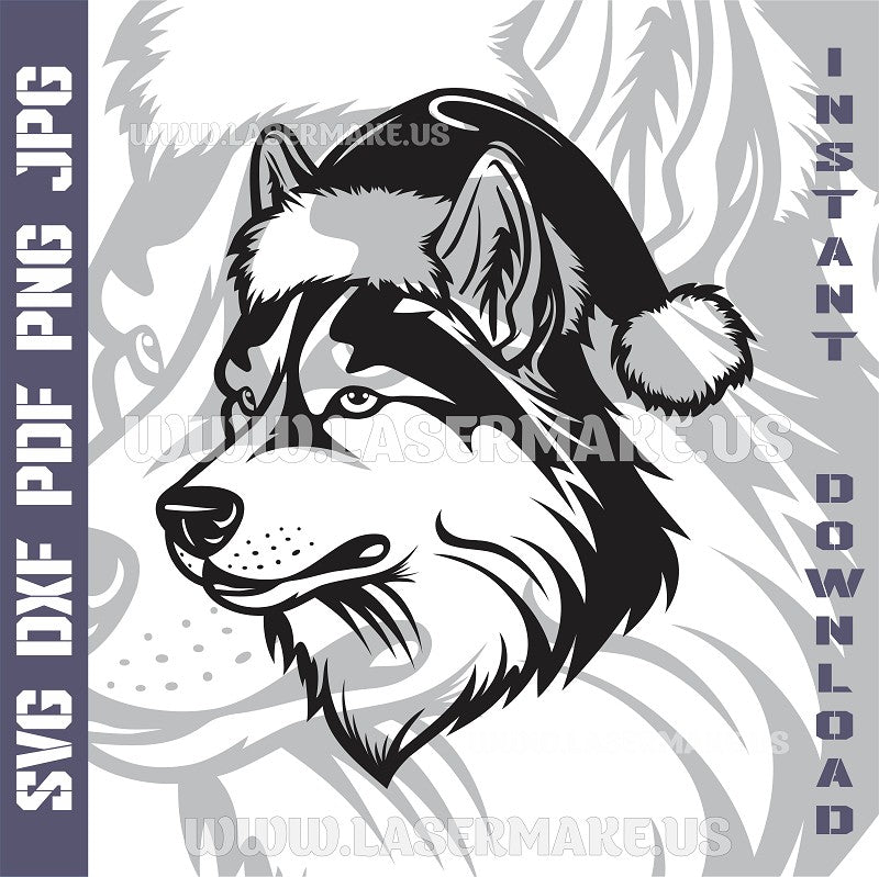 Husky Santa Dog Laser and Cricut SVG Vector Files