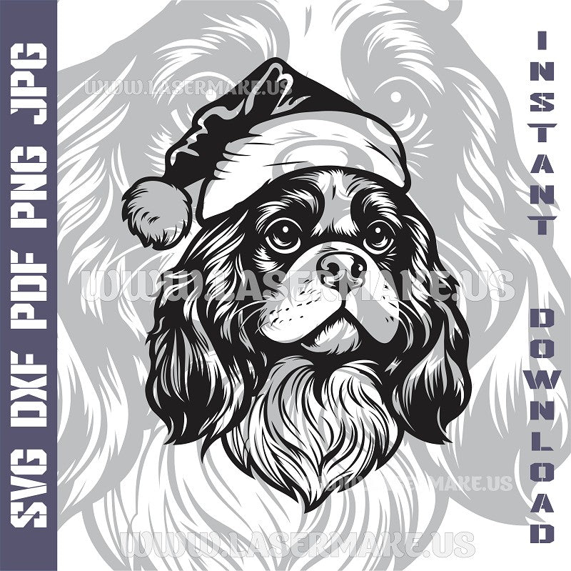 Cavalier King Charles Spaniel Santa Dog Laser and Cricut SVG Vector Files