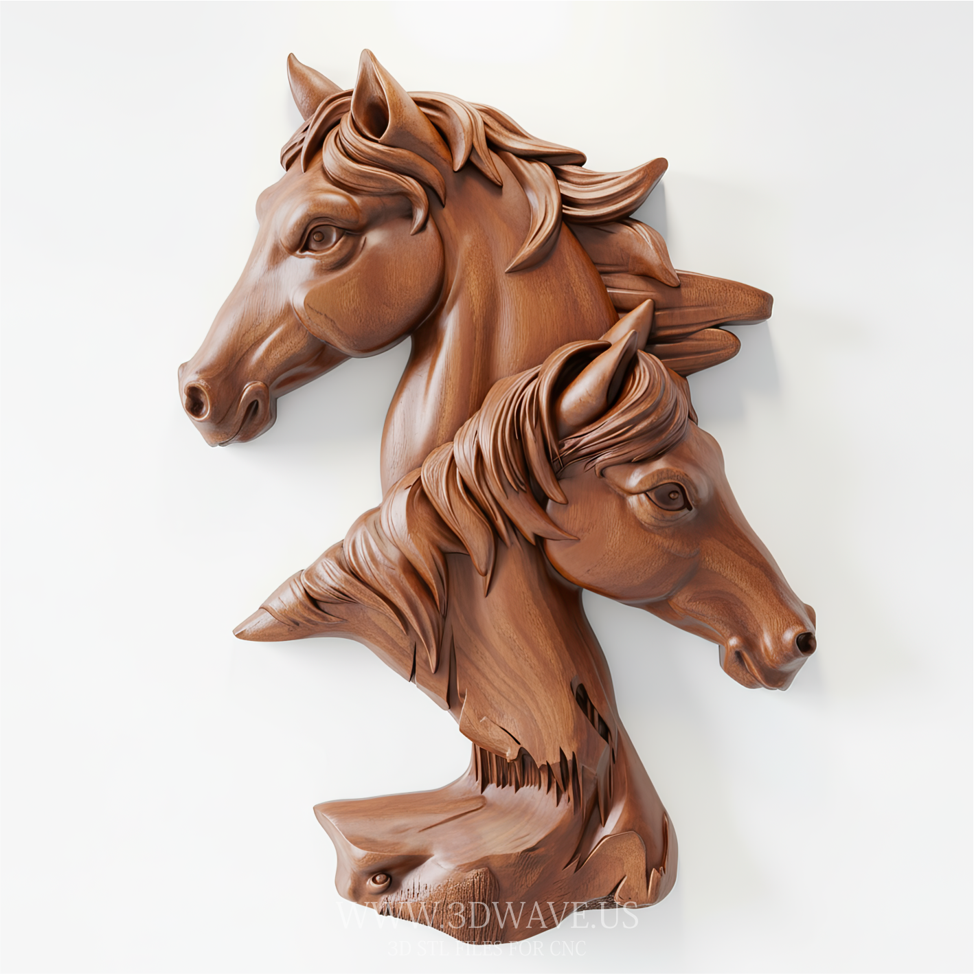 Two Horses Relief - 3D Model for CNC | Majestic Animal Wall Art STL File - 3DWave.us