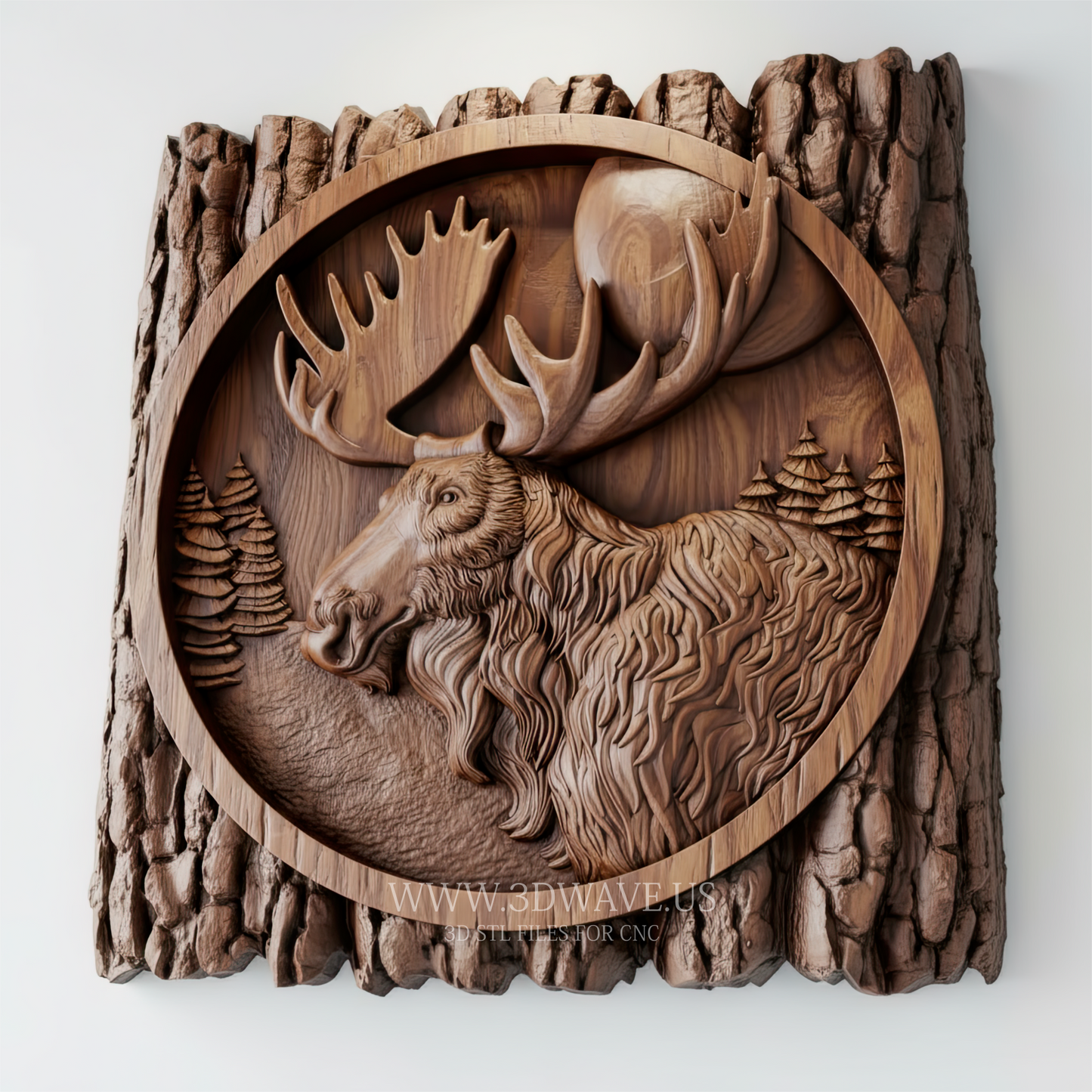 Majestic Moose on Forest Background - 3D Relief Model for CNC | - 3DWave.us