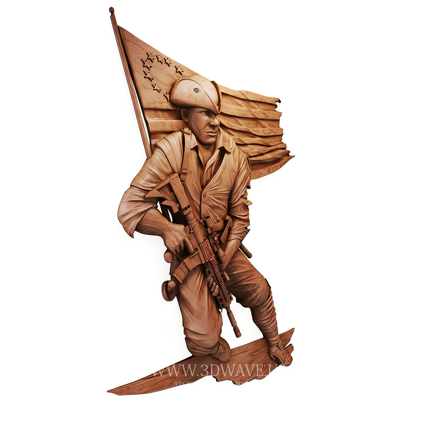 Patriot with Rifle and Flag - 3D Model for CNC | American Wood Carving STL File - 3DWave.us
