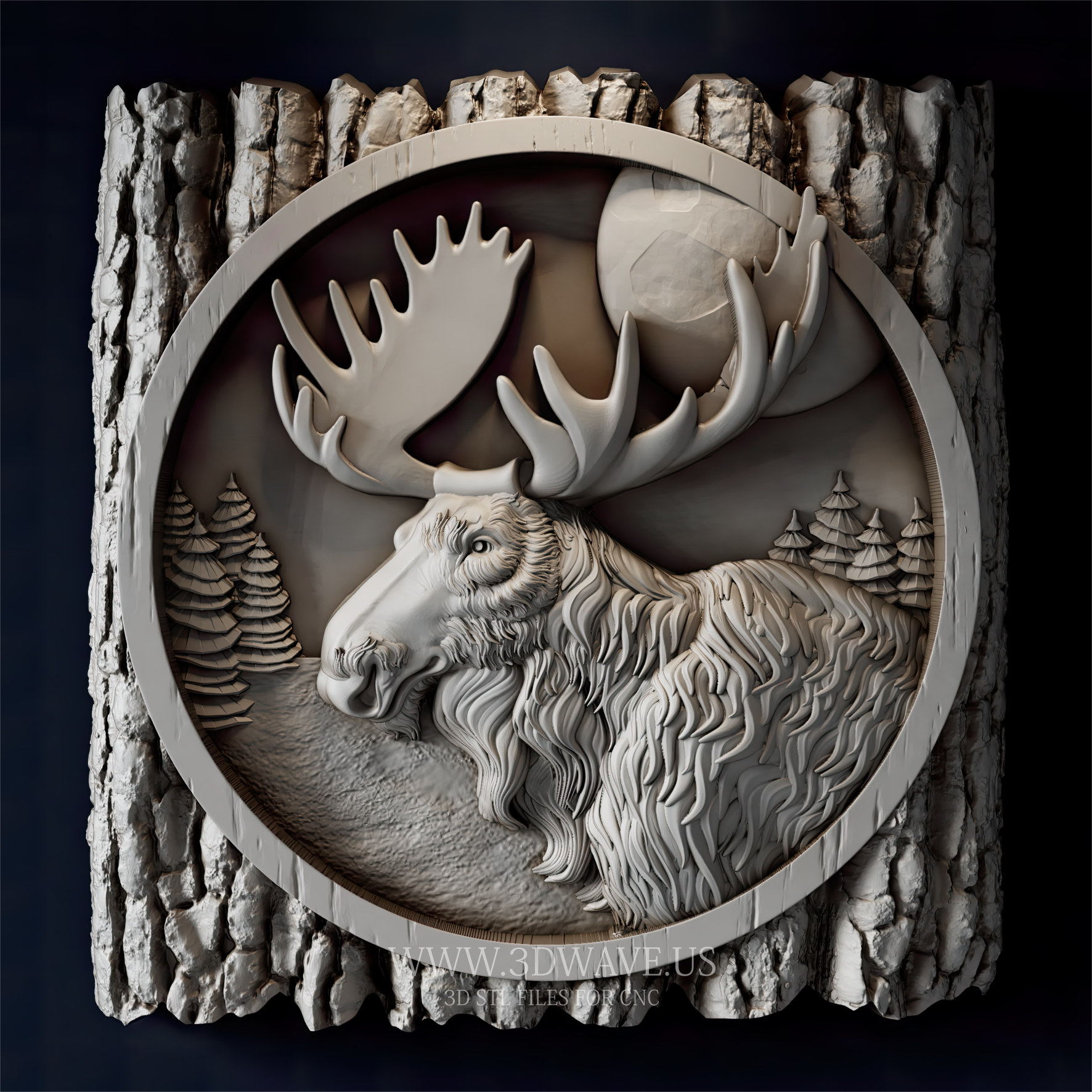Majestic Moose on Forest Background - 3D Relief Model for CNC | - 3DWave.us