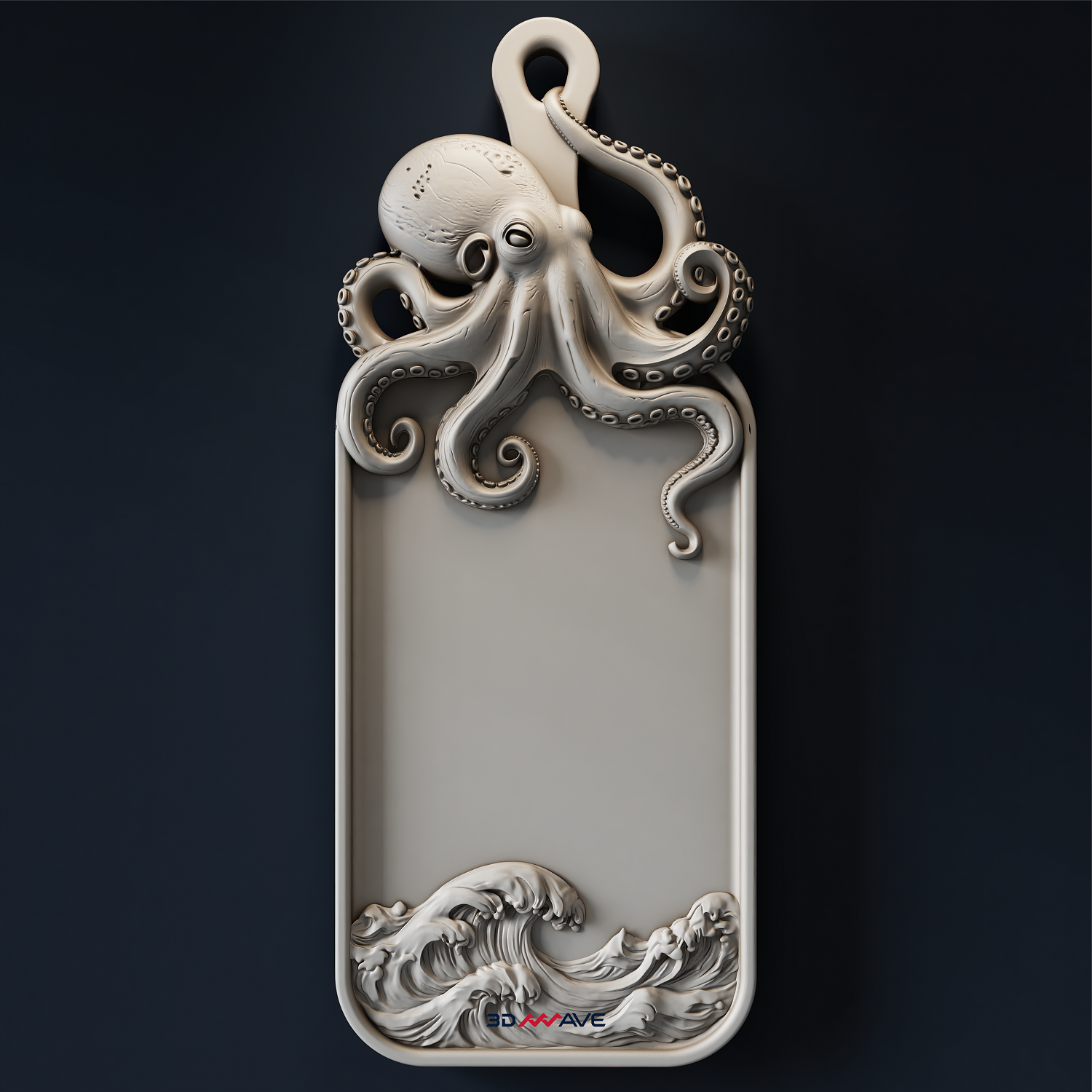 Ocean serving board CNC STL with realistic octopus carving.