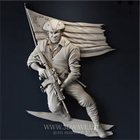 Thumbnail for Patriot with Rifle and Flag - 3D Model for CNC | American Wood Carving STL File - 3DWave.us