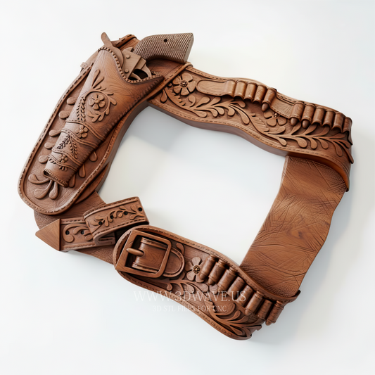 Western Gun Belt Photo Frame - 3D Model for CNC | Ornate Cowboy Holster STL File - 3DWave.us