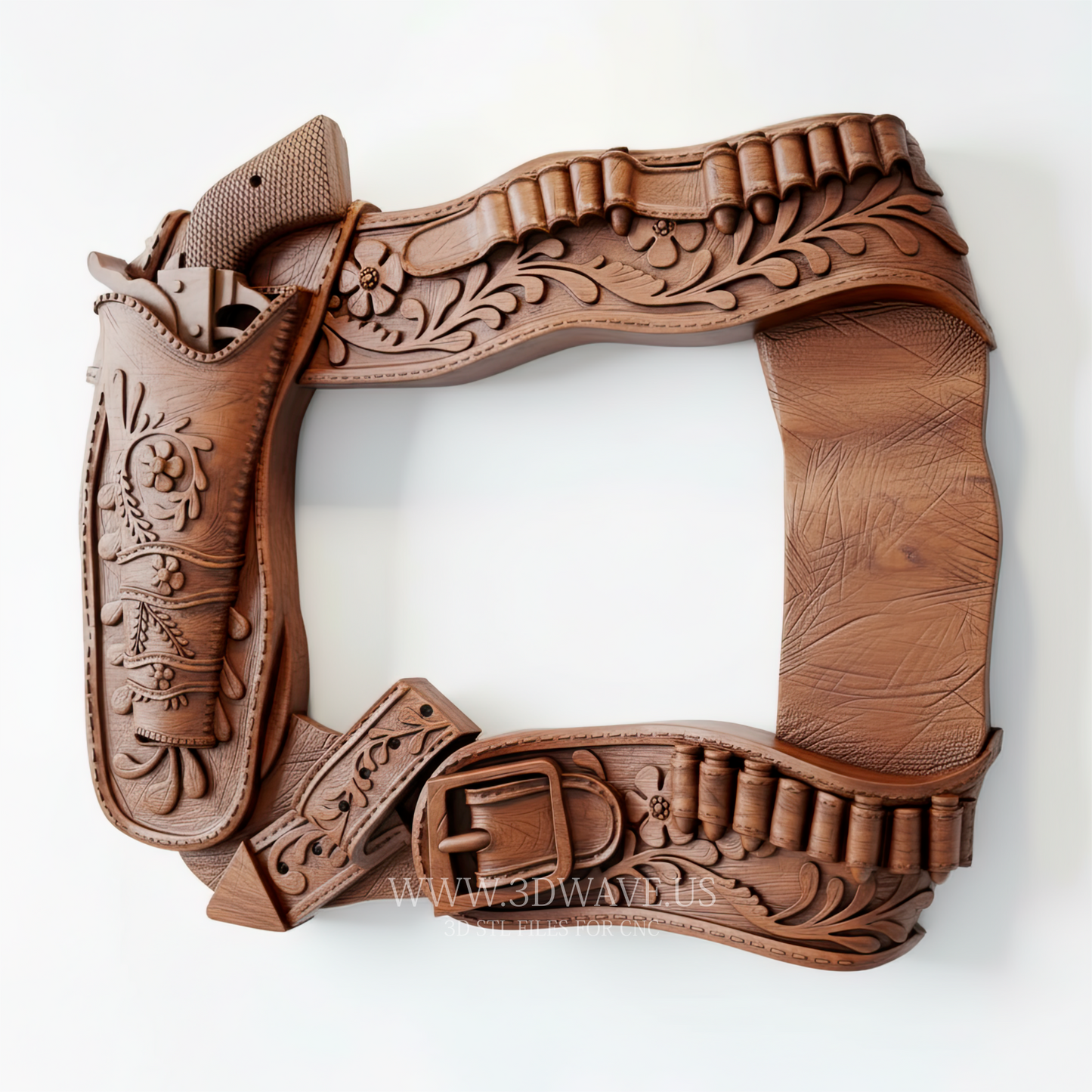 Western Gun Belt Photo Frame - 3D Model for CNC | Ornate Cowboy Holster STL File - 3DWave.us