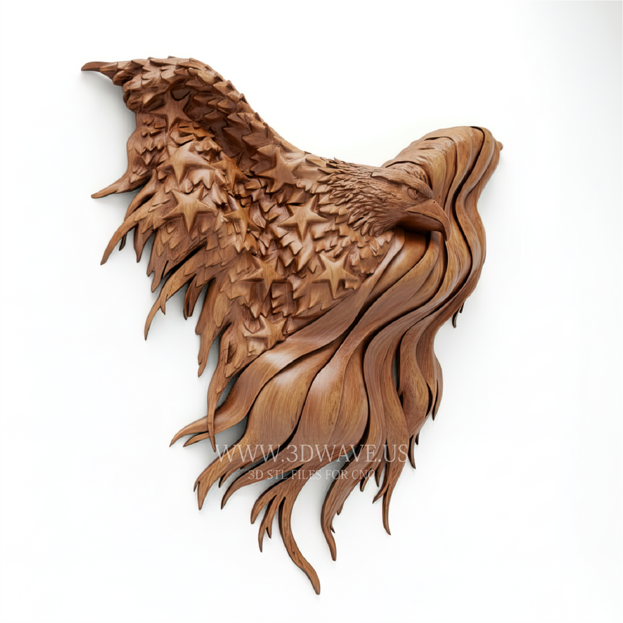 American Flag Eagle - 3D Model for CNC | Patriotic Sculpture STL File - 3DWave.us