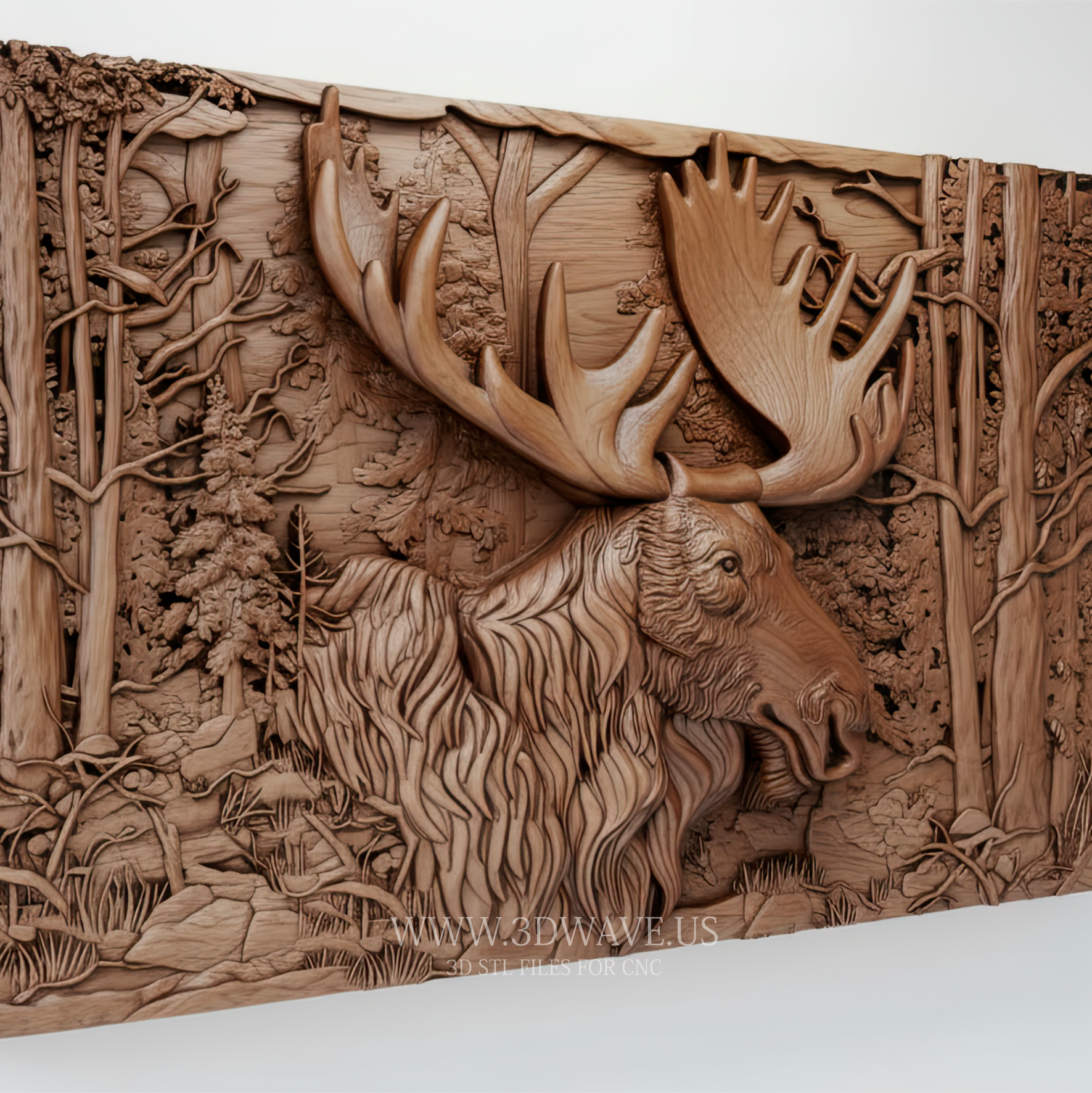 Majestic Moose on Forest Background - 3D Relief Model for CNC - 3DWave.us